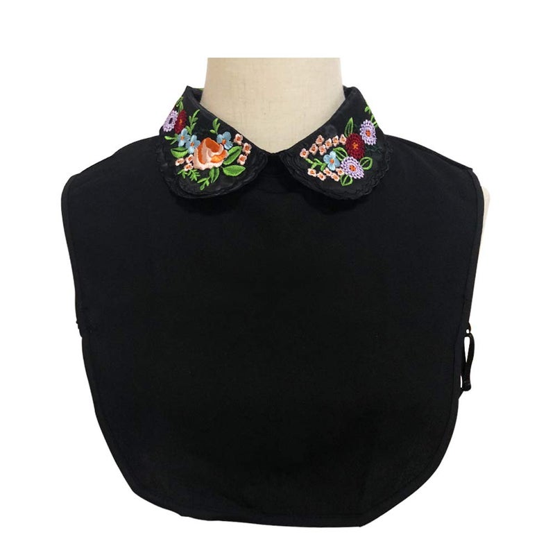 Gracelife Lace Chiffon Detachable Dickey Blouse False Collar Embroidery Flower Fake Half Shirt Collar for Women (Black) - Image 4